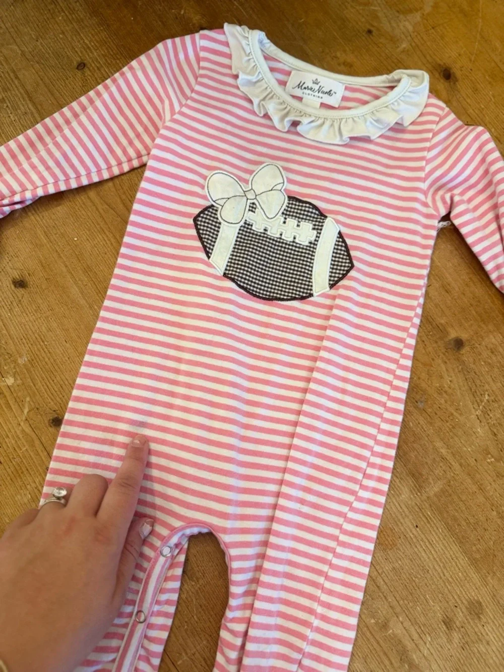 Pink and White Striped Football Applique One-Piece with Ruffles